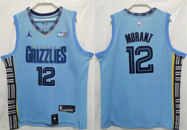 Mens Memphis Grizzlies #12 Ja Morant Blue Stitched Jersey